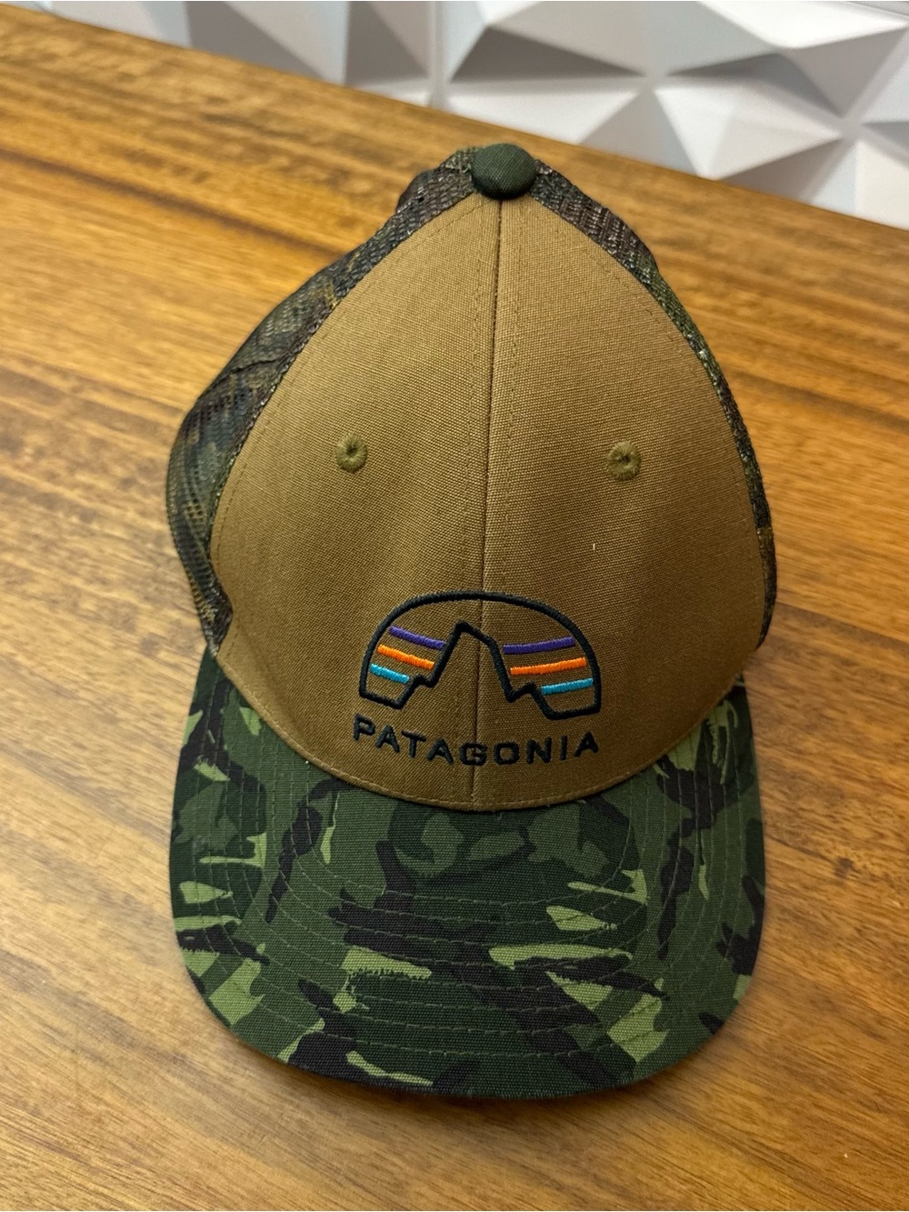 Patagonia Brown Front Camo Brim Hat with Multicolor Logo